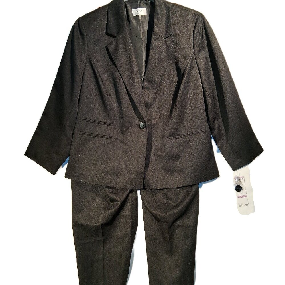 Le Suit Plus Size One-Button Tonal-Stripe Pants Suit  sz 22W Black  Career  NWT